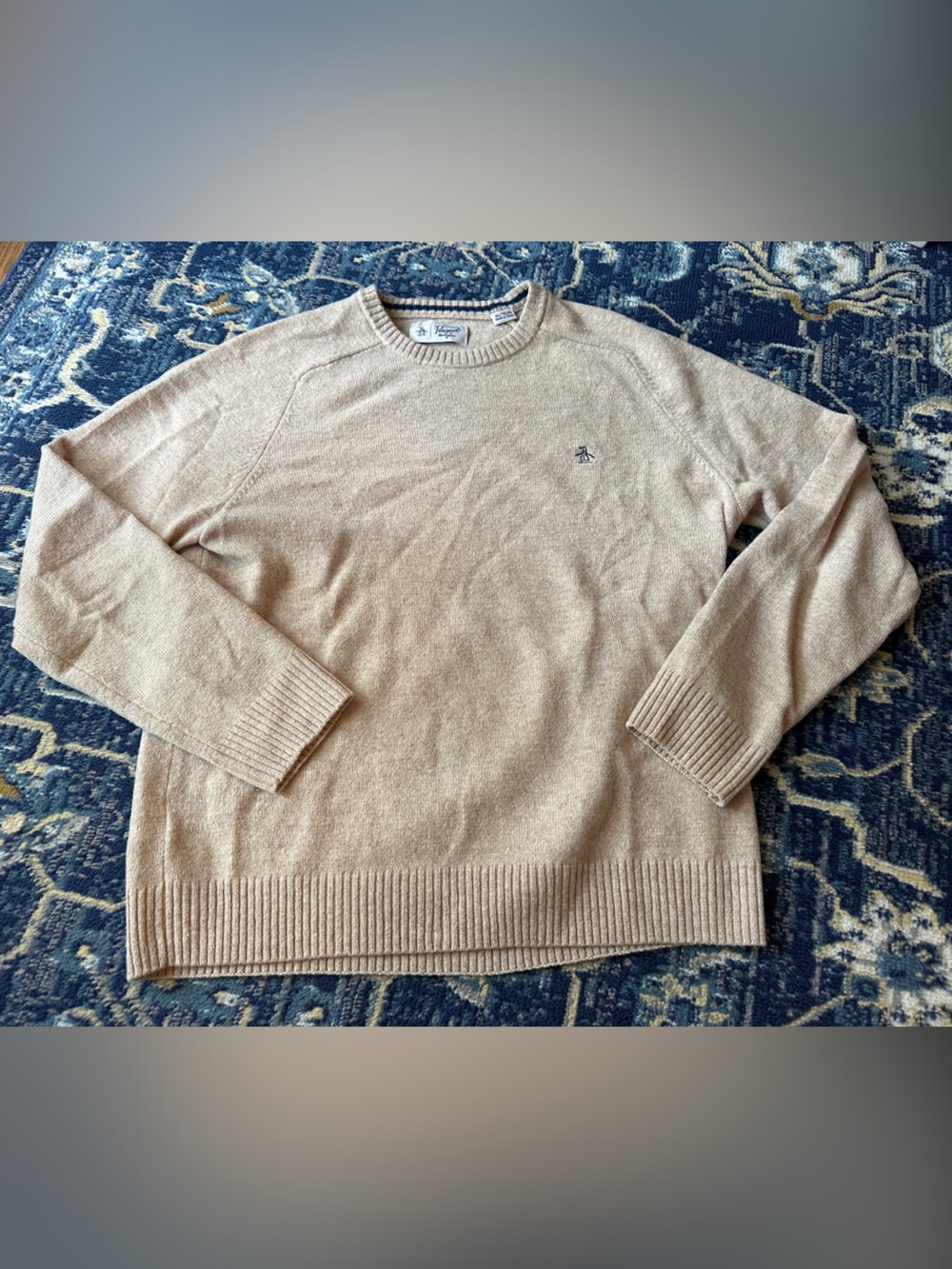 Original Penguin Tan Crewneck Sweater with Embroidered Logo